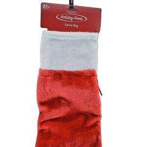 Holiday Home 27 Inch Plush Santa Sack Bag Red and White Christmas Wrap